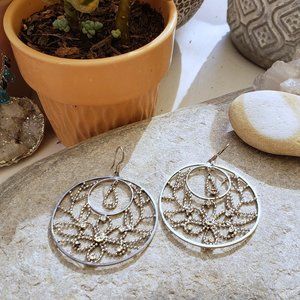 Circle Earring With Floral Design and Rhinestones